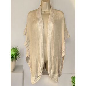 Women's Open Front Semi Sheer Crochet Knit Short Sleeve Cardigan Size Medium